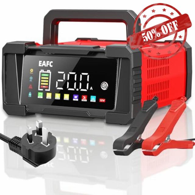 20Amp 12V/24V Smart Car Battery Charger & Maintainer – Automatic Lead-Acid & LiFePO4 Battery Charger for Car