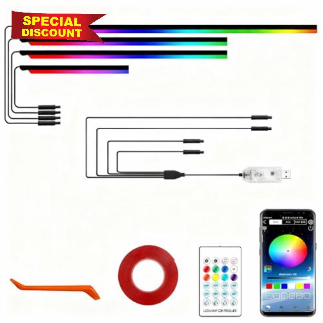 Acrylic Ambient Interior Lighting Car LED Strip Kit 4 in1 LED RGB Tape Light with APP Control