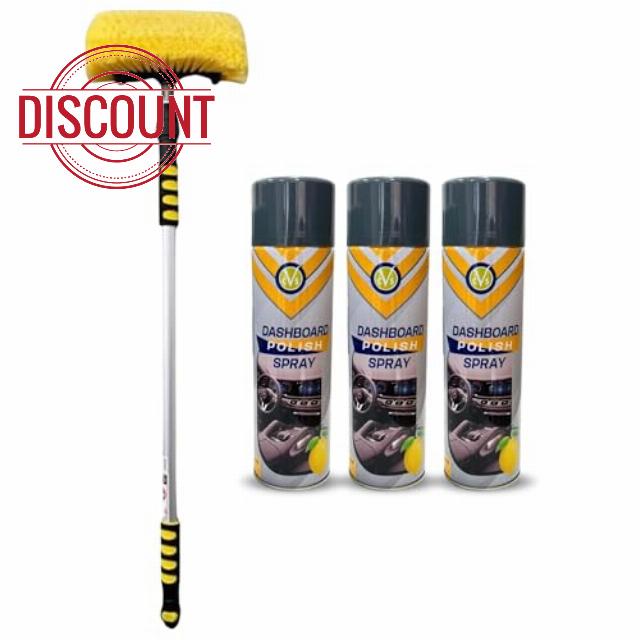 2M Telescopic Water Fed Car Wash Brush with Soft Bristles & 3x500ml Dashboard Cleaner Silicone Spray | Car Detailing Kit