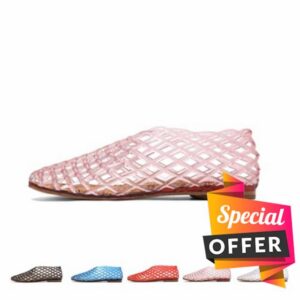 Jelly Sandals for Women Closed Toe Adult Jelly Shoes Clear Woven Flats Beach Slip-on Ballerina Jellies Mesh Shoes