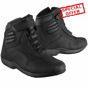 Leather Motorbike Boots Motorcyle Shoes CE-Approved Waterproof Protective Boots – Short Ankle Touring Armour & Anti-Slip Black