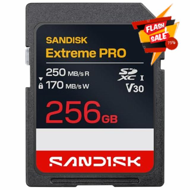 SANDISK Extreme PRO SD UHS-I Card 256GB (up to 250MB/s read speed and 170MB/s write speed