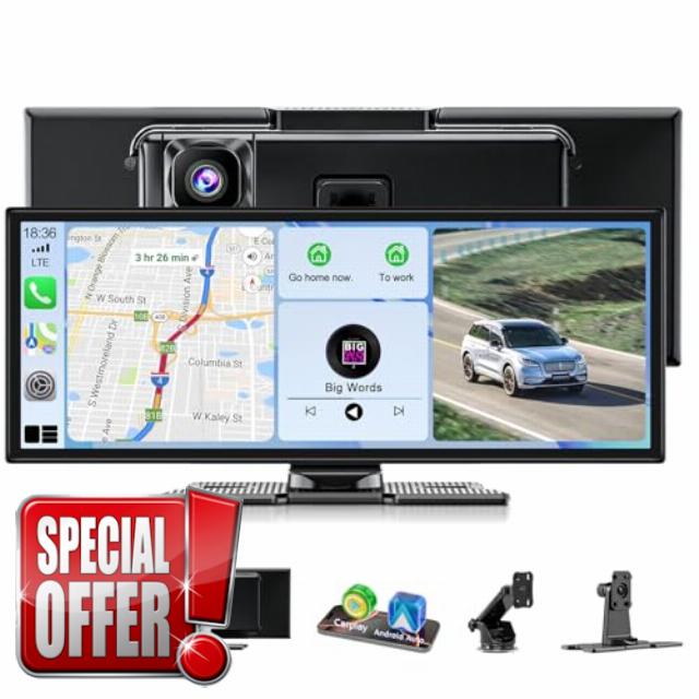 11" Car Play Screen with Dash Cam Front Rear 2.5K+1080P