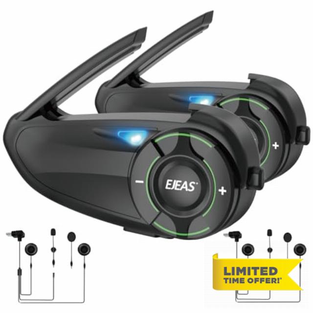 EJEAS Q8 Motorcycle Mesh Bluetooth 5.1 Intercom Headset with Music Sharing and CVC Noise Reduction for 6 Riders Mesh Intercom(2 Pack)
