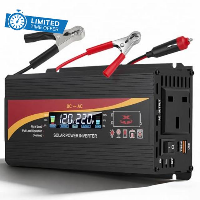 2000W Power Inverter 12V to 240V - Car Van DC to AC Converter with UK Sockets