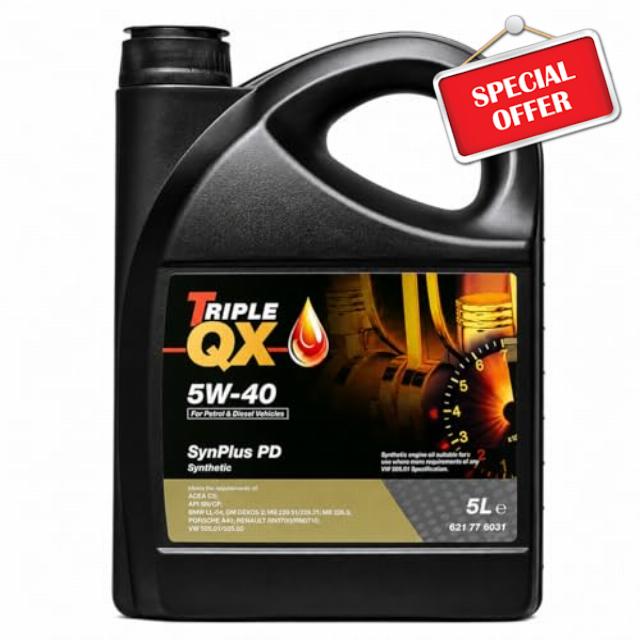 Triple QX SynPlus PD 5W-40 Fully Synthetic Engine Oil 5L Car Motor Oil ACEA C3 API SN CF LL-04 GM Dexos 2 MB 229.51 V.W 505.01