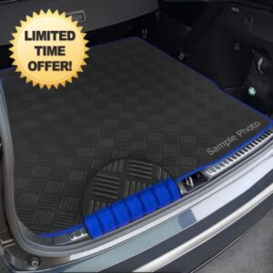 To fit Land Rover Discovery Sport (2014-2020) Custom Checker Rubber Boot Mat + Blue Ribbed Ribbed Trim [CHECK-103410B]