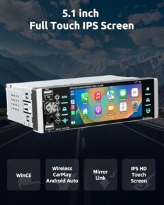 5.1 Inch Single Din HD IPS Touchscreen Auto Radio Receiver with Bluetooth Voice Control FM Mirror Link
