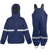 Navis Marine Kids Waterproof Rain Jacket and Bib Pants Set, 2-Piece Reflective Windproof Rain Sui...
