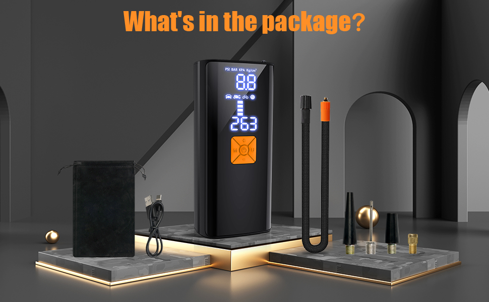 Text reads 'What's in the package?' Digital display panel showing multiple views of LED lighting system with numerical temperature readings.