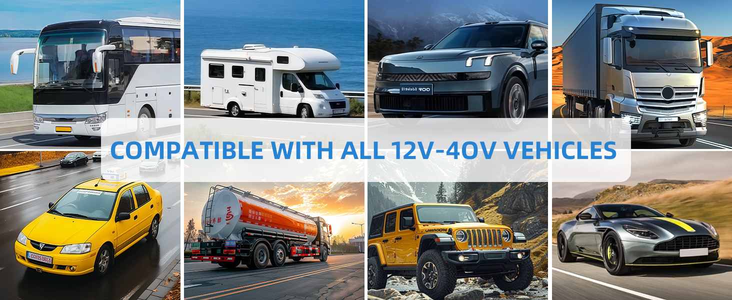Text reads 'TWO EASY MOUNTING OPTIONS'. Four product installation demonstration panels showing different mounting methods for a device on vehicles and surfaces.