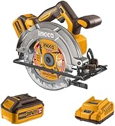 INGCO 20V 140mm Cordless Circular Saw with Brushless Motor 6300RPM Max. Cutting Depth 50mm (90°) ...