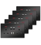 5 Pack CNBINGO Double Switched Power Socket with Dual USB Charging Ports (Type A and C), Black 13...