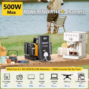 4-Ports DC 18V to AC Outlets 230V Car Charger Plug Inverter Adapter Converter for Camping