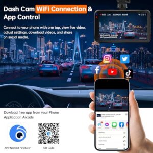 Car Camera Dash Cam with 128GB Card Dashcam 2.5K QHD 1440P Dashcam Front