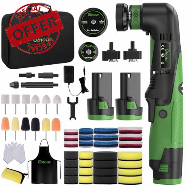 Ginour Cordless Mini Car Polisher with 12V 2x2Ah Batteries | 6-Speed Control