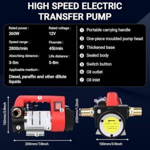 Portable Cordless Transfer Pump with Auto-off Nozzle & Hoses for Diesel Kerosene Transfe