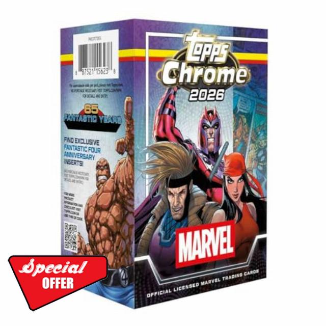 2026 Topps Chrome® Marvel Comics - Value Box (4 Cards Per Pack. 8 Packs Per Box.) Find exclusive Fantastic Four anniversary inserts!