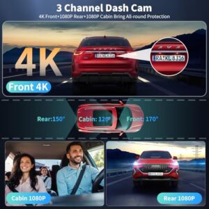 3 Channel Dashcam Car Camera with 64GB SD Card