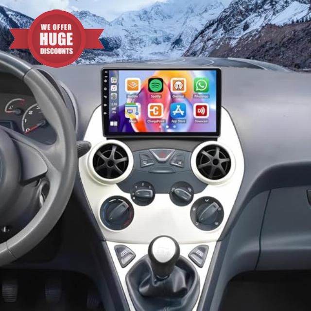 4+64G Android 14 Car Stereo for Ford Ka 2008-2014 Double Din Car Radio with Wireless Carplay Android Auto 9 inch IPS Touch Screen GPS Navi Bluetooth Mirror Link WiFi FM RDS SWC Backup Camera