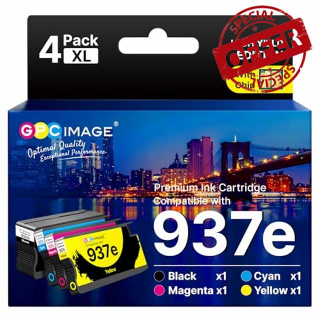 GPC Image 937e 937XL Ink Cartridges Compatible for HP 937 Ink Cartridges Multipack 937e (XL) for HP OfficeJet Pro 9720e 9730e 9120e 9125e 9132e 9135e 9120b 9110b (B/C/M/Y