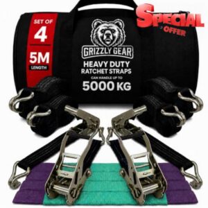 Recovery Ratchet Alloy Wheel Straps x4 5M 5000KG Trailer Tie Down