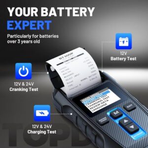 TOPDON BT300P Battery Tester with Printer | 100-2000CCA Automotive Battery Load Tester with Cranking Charging System Test for Car/RV/SUV/Motorcycle/Truck/Boa
