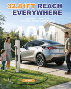 Portable Electric Car Charger Cable Type 2 to 3 Pin Plug for up to 12H Delayed Start Charging with 2.4″ Screen
