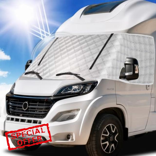 External Thermal Screen Cover for Fiat Ducato Peugeot Boxer Citroen Relay X250/290 from 2006-2025 Silver Windscreen Insulation with Zip Opening Campervan Window Cove