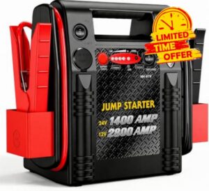 2800A/1400A Heavy Duty 12V/24V Car Jump Starter & Battery Booster – Jumper Pack