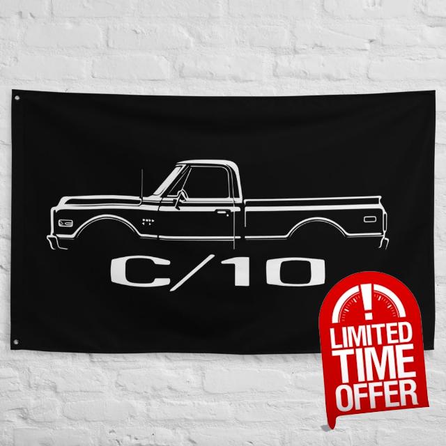 1970 Chevy C 10 Classic Pickup Truck Enthusiasts Automotive Art for Garage Office Man Cave Banner Flag 5" x 56"