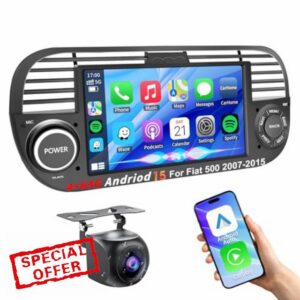 4+64G Android 15 Car Stereo for Fiat 500 (2007-2015) Wireless CarPlay & Android Auto &MIrror Link