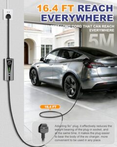 Portable Electric Car Charger Cable Type 2 to 3 Pin Plug for up to 12H Delayed Start Charging with 2.4″ LED Screen