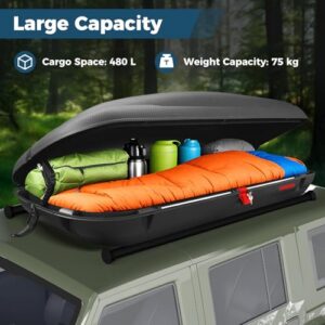 400L/480L Capacity Hard Rooftop Cargo Carrier with Security Keys & Dual-Side Opening