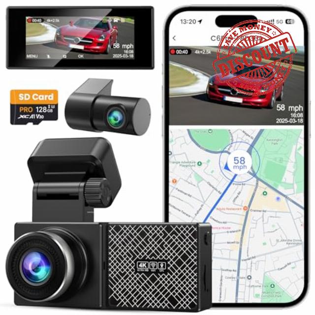 Dash Cam Front and Rear 4K+2.5K