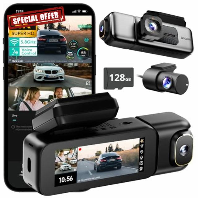 BOTSLAB 3 Channel 4K Dash Cam Front and Rear Inside