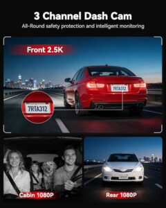 1440P+1080P+1080P Dash Cam Front and Rear Inside