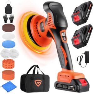 8 Variable Speed Car Polisher 2800-6000RPM Car Polishing Machine with 2X 21V 2.0Ah Batteries and 17 Piece Polishing Kit for Car Detailing Scratch Removing