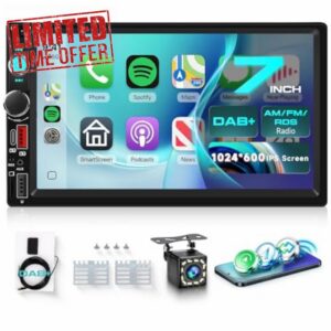 DAB Double Din Car Stereo with Apple Carplay Wireless Android Auto AM/FM/RDS