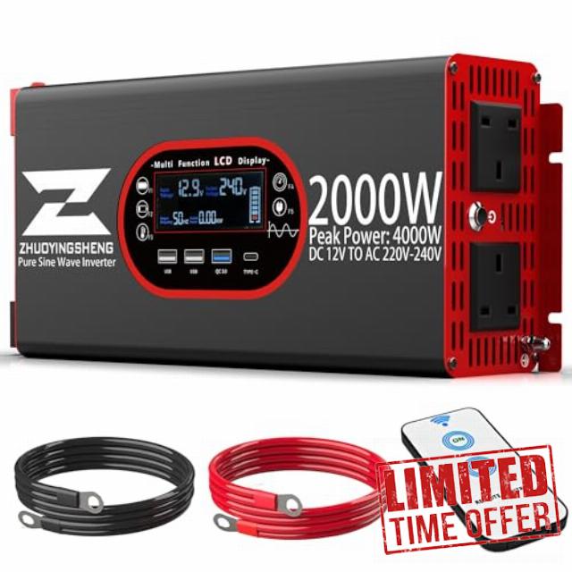 2000W/4000W Pure Sine Wave Inverter 12V to 240V AC Car Power inverter with LCD Display