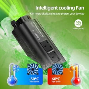 Car Voltage Converter Transformer with 2 3-Pin Sockets & 2-USB & 1 QC & 1-Type-C Ports for Charging Phones