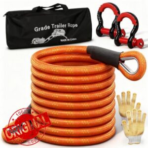 Kinetic Recovery Tow Rope Heavy Duty 7.3m24"16t (37480lbs) with D-shackle heavy duty Tow Ropes for Anchoring for Cars Offroad Cars Trucks Boats Snowmobiles SUV