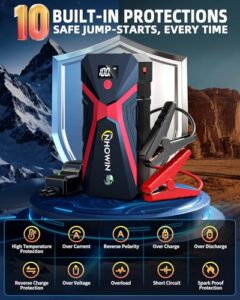 12V Car Battery Booster Jump Starter Power Bank (Up to 7.5L Gas or 5.0L Diesel Engine) with Leads for Outdoor Emergencies