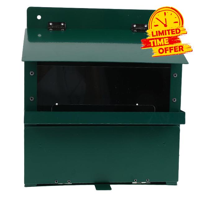 Heavy Duty Outdoor Squirrel Feeder with Large Capacity and Rain Shield Refillable Metal Chipmunk and Peanut Feeding Station for Garden and Fence Mou