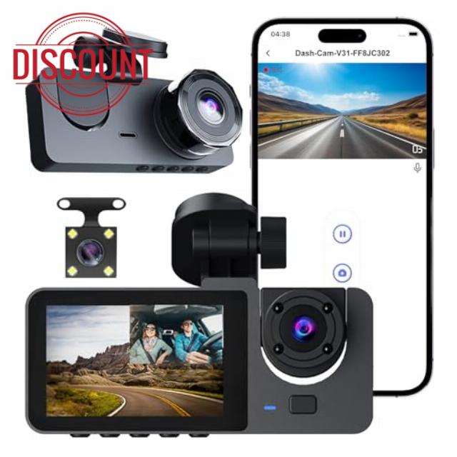 Triple Lens Dash Cam WiFi 1080P
