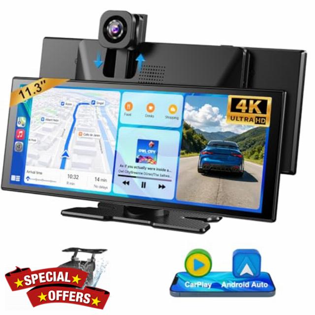 ESSGOO 11.3 Inch Wireless Car Play Screen with Rearview Camera