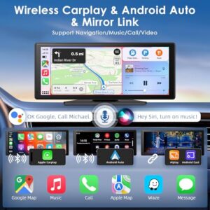 Car Tablet with Rotating 4K Dashcam Front and Rear Camera 1080P/FM/AUX/64G TF/Mirror Link/Voice Control/GPS Navigatio