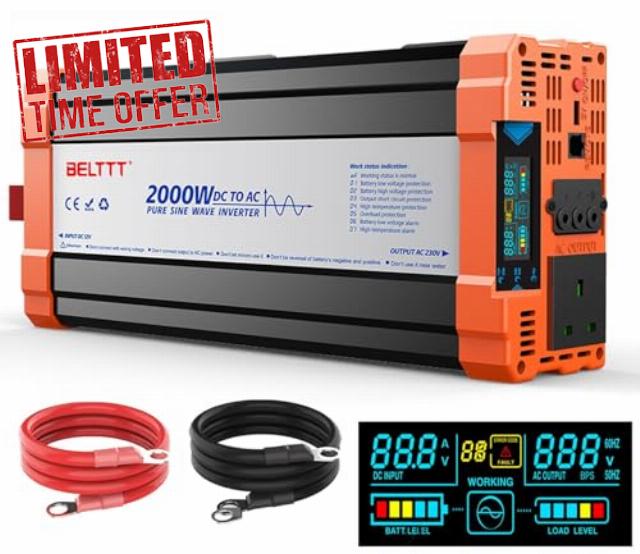 2000W Power Inverter 12V to 240V AC Pure Sine Wave Inverter