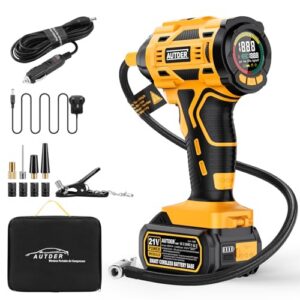180PSI Cordless Air Pump with Removable 21V Battery and 12V DC Car Power Cable