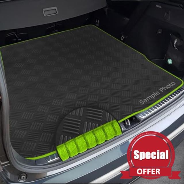 To fit Land Rover Discovery Sport (2014-2020) Custom Checker Rubber Boot Mat + Lime Ribbed Ribbed Trim [CHECK-103410B]